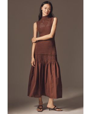By Anthropologie Sleeveless Mock-Neck Drop-Waist Knit Midi Dress - Brown