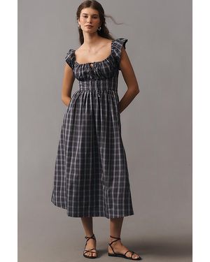 By Anthropologie Flutter-Sleeve Square-Neck Midi Dress - Grey