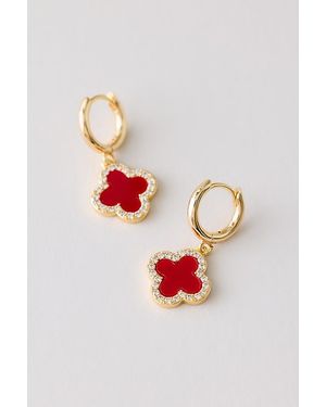 By Anthropologie Plated Clover Huggie Hoop Earrings - Red