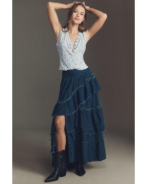 Pilcro Asymmetrical Ruffled Tiered Midi Skirt - Grey