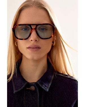 By Anthropologie The Juno Acetate Oversized Aviator Sunglasses - Blue