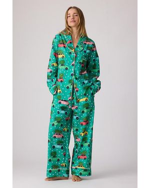 Karen Mabon Christmas Cars Long Pyjama Set - Green