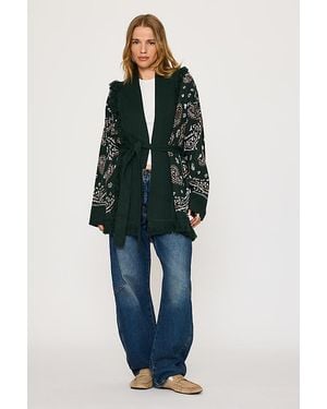 Flat White Fringe Wrap Cardigan - Blue