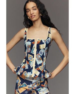Maeve Sleeveless Square-Neck Peplum Tank Top - Multicolour