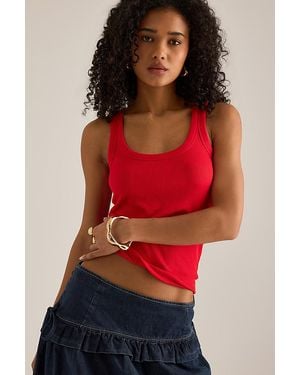 By Anthropologie Ribbed Scoop Tank Top - Red