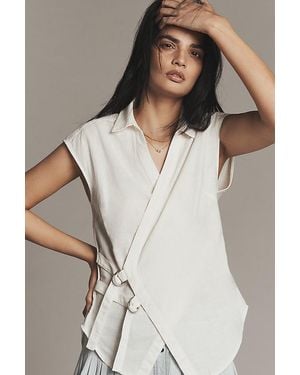Pilcro Belted Wrap Linen Cotton Blouse - Natural
