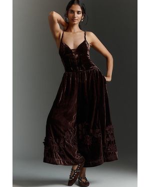 By Anthropologie 3D Floral Velvet Jumpsuit - Black