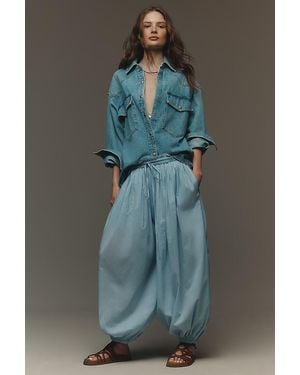 Forever That Girl Cotton Pleated Balloon Trousers - Blue