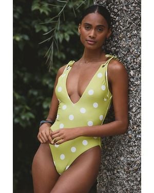 Celandine Polka-Dot Plunge One-Piece Swimsuit - Green