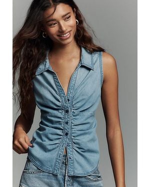 Pilcro Sleeveless Ruched-Front Denim Vest - Blue