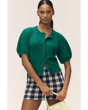Maeve Puff-Sleeve Cashmere Cardigan - Green