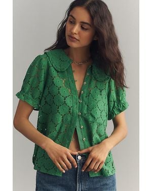 Pilcro The Keira Collared Button-Front Blouse By Lace Edition - Green