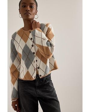 ALIGNE Aggie Merino Argyle Fuzzy Cardigan - White