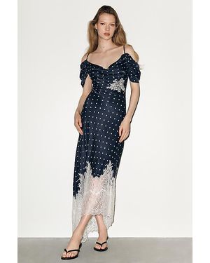 Bl-nk Regina Polka Dot Lace-Trim Midi Slip Dress - Blue