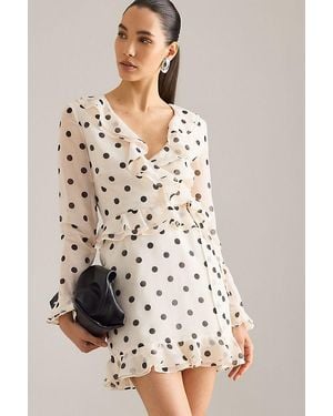 Bardot Frill Spot Mini Dress - Natural