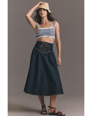 Pilcro Lace-Up Drop Waist Denim Midi Skirt - Grey