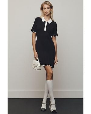 By Anthropologie The Nina Short-Sleeve Scallop Mod Mini Dress - Black