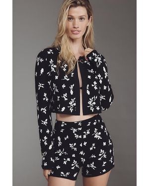 Maeve Floral Intarsia Crop Cardigan - Grey