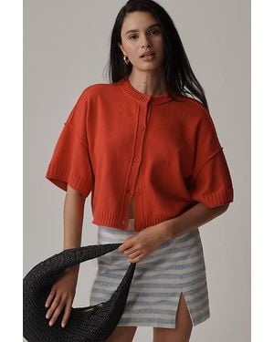 Pilcro The Goldie Cotton Crew Neck Jumper: Cardigan Edition - Red