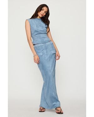 Odd Muse Faux-Suede Maxi Pencil Skirt - Blue