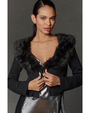 Maeve Faux-Fur Collar Cropped Cardigan - Black