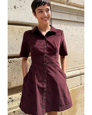 Maeve 100% Cotton Corduroy Mini Shirt Dress - Brown
