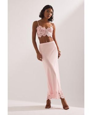 Bardot Elisan Lace Satin Midi Skirt - Pink