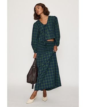 The Tiny Big Sister Check Smocked Maxi Skirt - Green