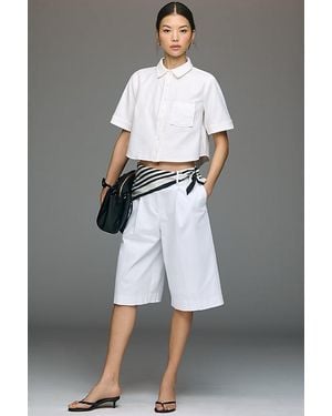 Maeve Pleated-Front Scarf Detail Long Shorts - Grey