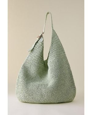 By Anthropologie The Love Knot Slouchy Bag: Raffia Buckle Edition - Green