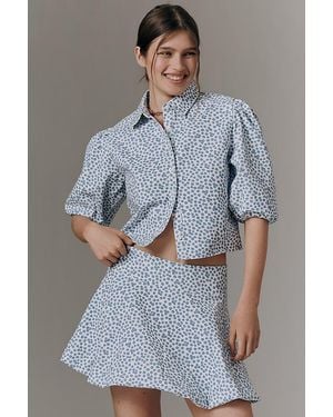 Maeve Bubble-Sleeve Buttondown Top - Grey