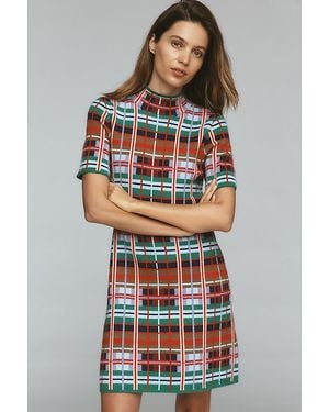 By Anthropologie Mock-Neck Short-Sleeve Mini Shift Dress - Multicolour