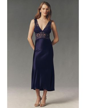 Mare Mare Lace Satin Sleeveless Midi Slip Dress - Blue