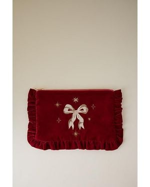 Elizabeth Scarlett Bow Embroidered Velvet Frill Pouch