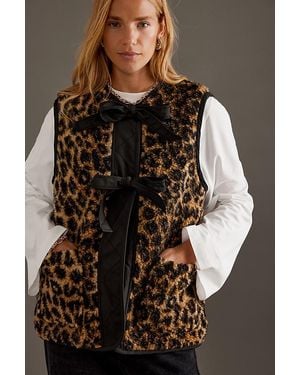 Damson Madder Leopard Print Borg Gilet - Black