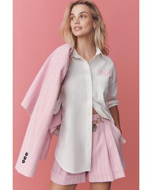 Maeve Embroidered Long-Sleeve Buttondown Shirt - Pink