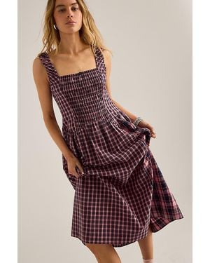 Damson Madder Mallory Check Midi Dress - Red