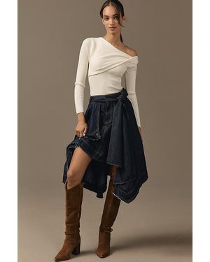 Pilcro Denim High-Low Asymmetrical Raw-Hem Skirt - Brown