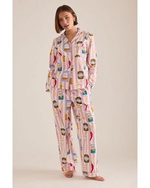 Chelsea Peers Organic Cotton Deli Stripe Print Long Pyjama Set - Pink