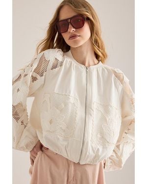 By Anthropologie Floral Embroidered Bomber Jacket - Natural