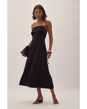 By Anthropologie Lia Linen-Blend Beaded Strap Midi Dress - Black