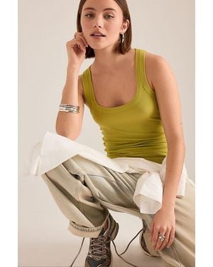 By Anthropologie Ribbed Scoop Tank Top - Green