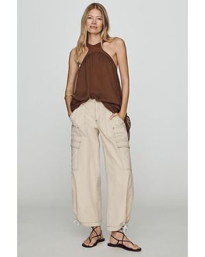 By Anthropologie Linen-Cotton High Rise Wide-Leg Utility Trousers - Natural