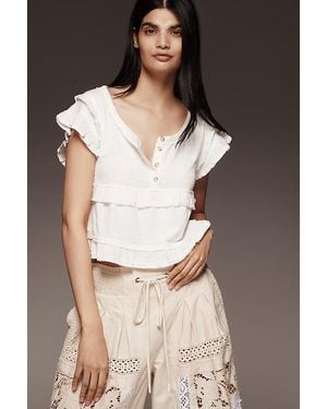 Pilcro Short Sleeve Ruffle-Trim Henley Baby T-Shirt - White