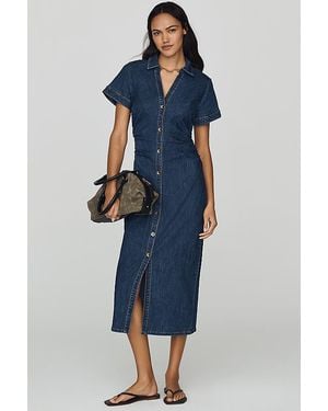 Pilcro Short-Sleeve Ruched Denim Midi Shirt Dress - Grey