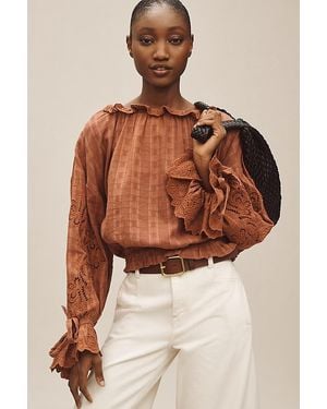 Pilcro Long-Sleeve Ruffled Bubble Blouse - Brown