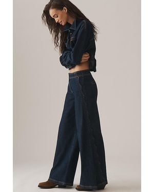 Maeve Scallop-Edge High-Rise Wide-Leg Jeans - Blue