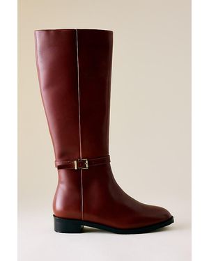 Maeve Buckle-Strap Riding Boots - Red