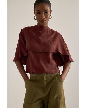 By Anthropologie Floral Jacquard Cape Top - Brown