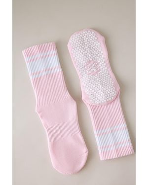 Lucky Honey Crew Grip Socks - Pink